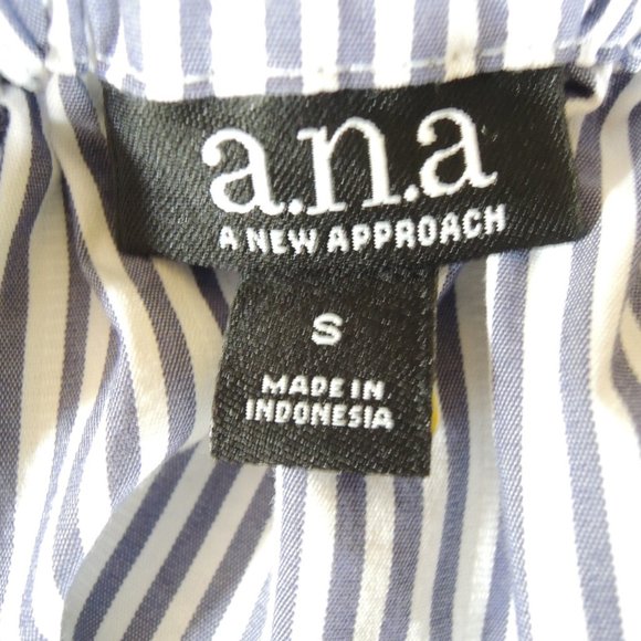 a.n.a Blue & White Striped Ruffle Top Blouse - Picture 6 of 7